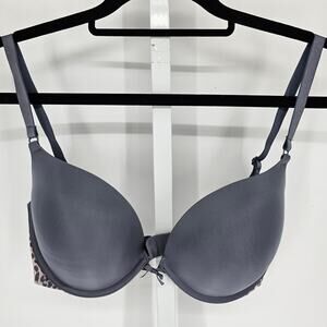 Victorias Secret Sz 36D Push Up Bra Padded Gray Leopard Print